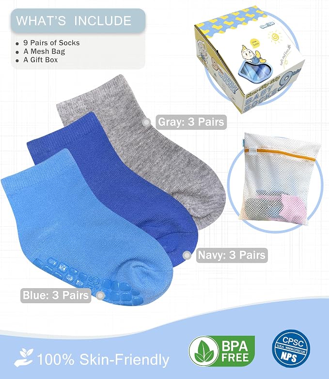 Baby Mid-Crew Socks with Grips for 0-7 Years Old Toddler Boy Girl Kids - Image 5