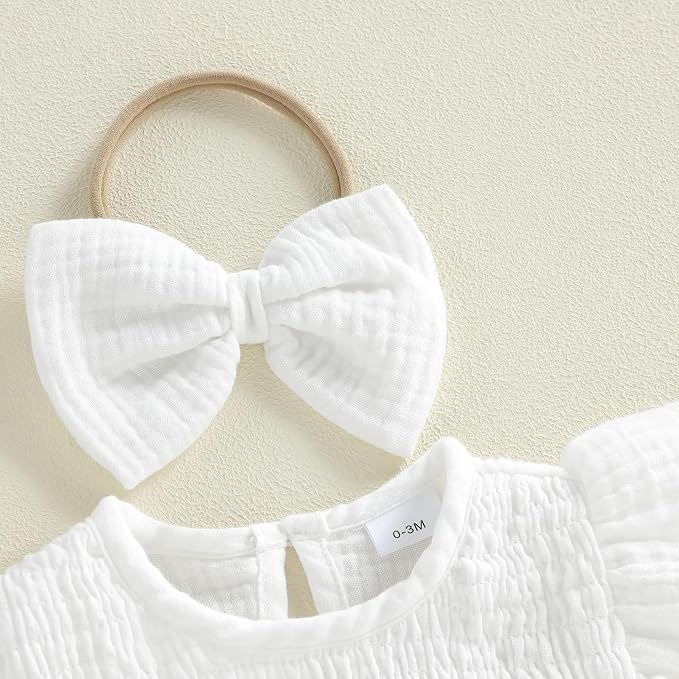 Kavousa Newborn Baby Girl Clothes Summer Bubble Romper Headband Outfit - Image 4