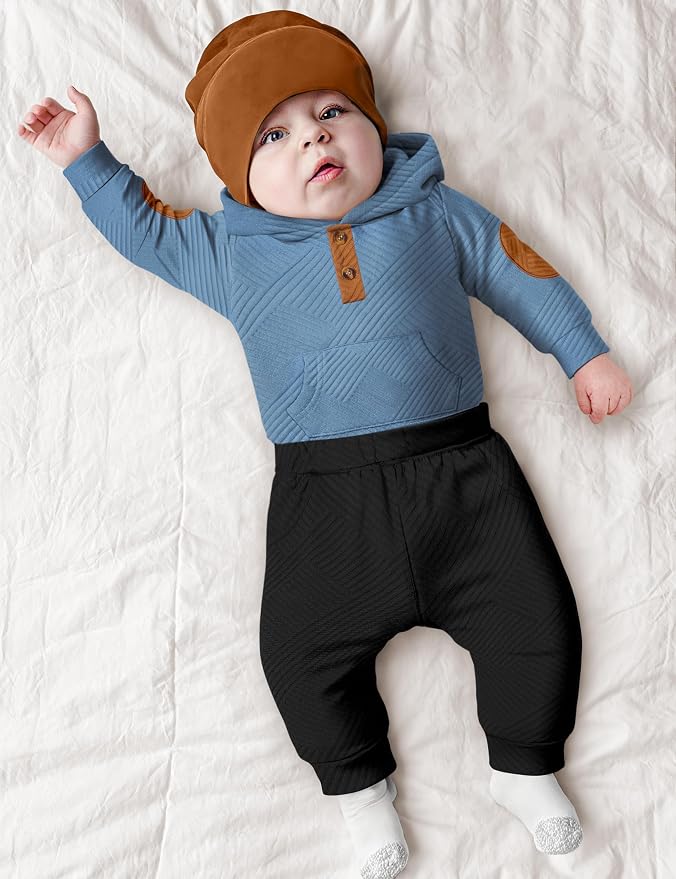 Fommy Baby Boy Clothes Colorblocked Long Sleeve Hoodie + Long Pants 2PCS Fall - Image 4