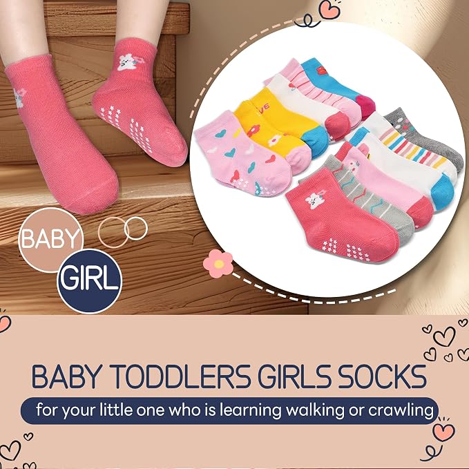SkiBeaut Baby Toddlers Girls Socks, 12 Pairs Non Slip Kids Grips Toddler Grippy - Image 6
