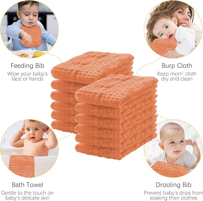 Lovely Care 12 Pack Muslin Burp Cloths 100% Cotton Muslin Cloths Large - Image 4