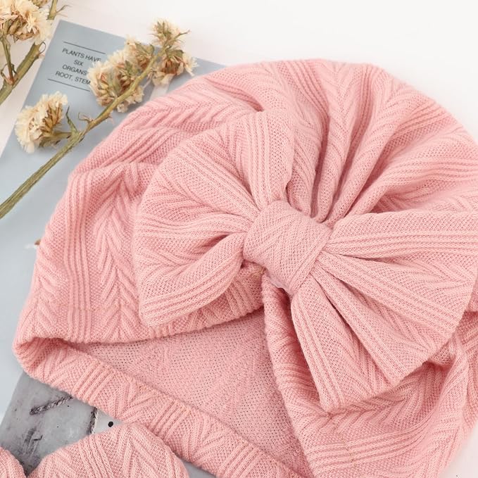 Newborn Baby Hats and Mittens Set Infant Bow Beanie Cap Toddler Gloves Newborn - Image 3
