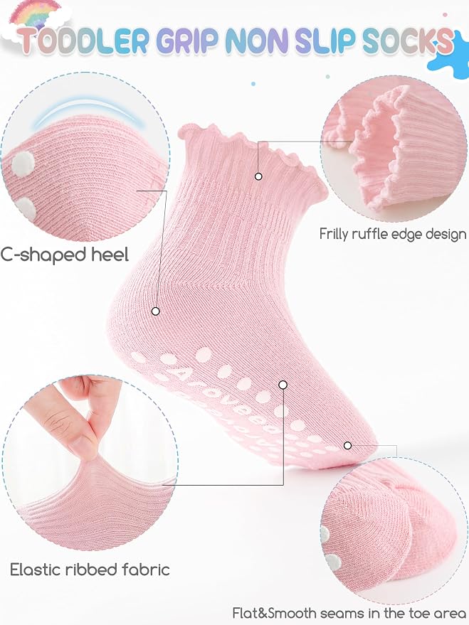 Baby Toddler Girls Socks Grip Ruffle Non Slip Kids Cotton 12 Pack Socks | - Image 4