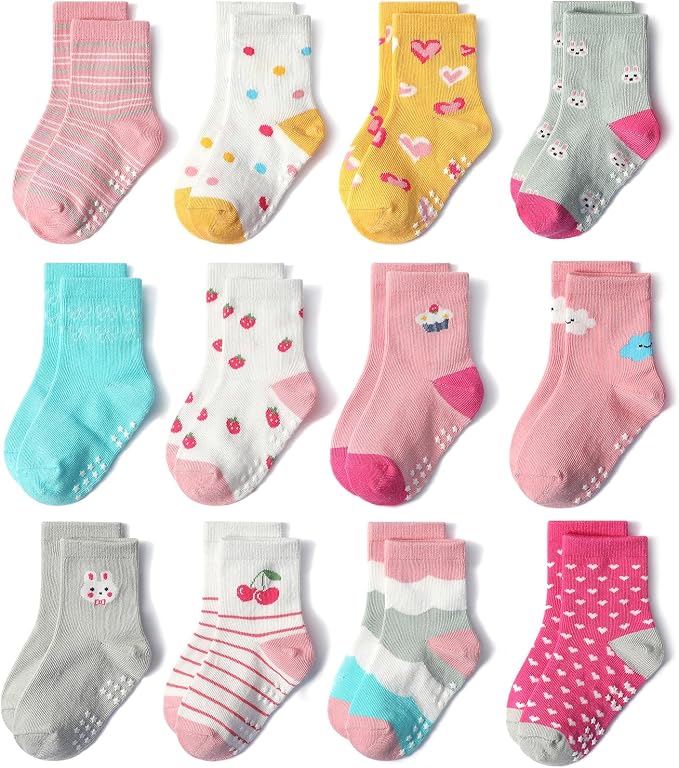 SkiBeaut Baby Toddlers Girls Socks, 12 Pairs Non Slip Kids Grips Toddler Grippy by SKIBEAUT