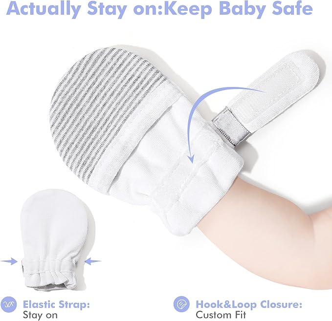 Baby Newborn No Scratch Mittens Stay On, 100% Cotton Adjustable 0-12M | Soft - Image 4