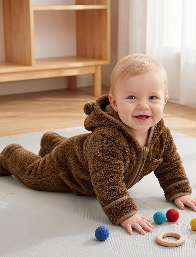 Jecson Baby Snowsuit Newborn Bear Hooded Fleece Outfit Baby Clothes 0M-12M - Image 6
