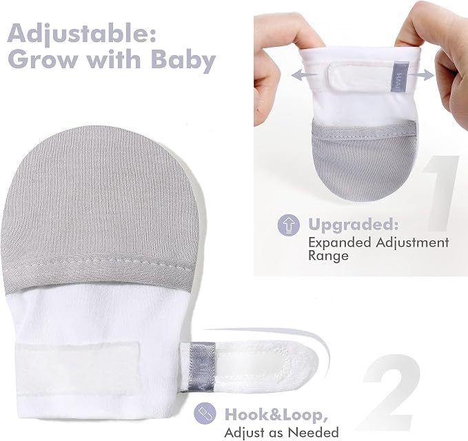 Baby Newborn No Scratch Mittens Stay On, 100% Cotton Adjustable 0-12M | Soft - Image 3