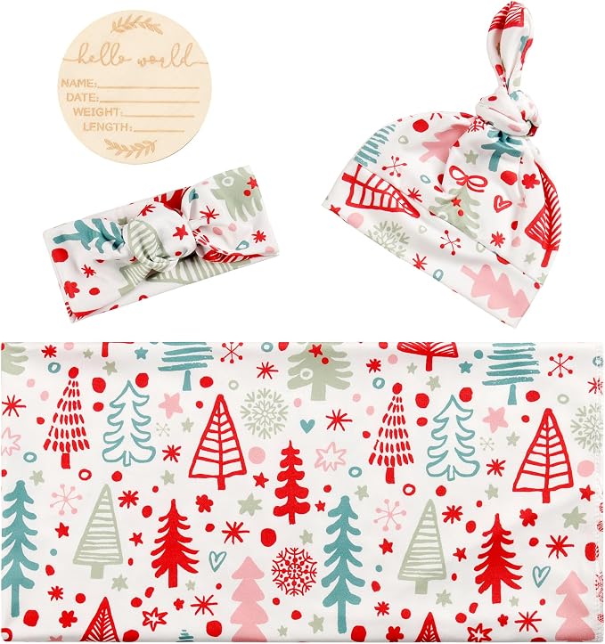 Newborn Swaddle Blanket Set, Headband and Beanie - Image 2