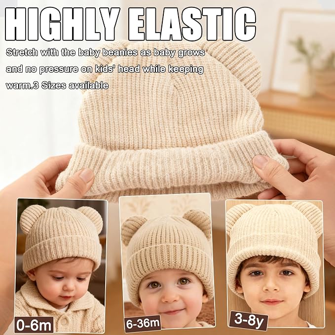 Baby Beanie Cute Toddler Winter Hat 3 Pack Soft Double Layers Knit Warm Cap - Image 3