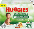 Huggies Extra Large Baby Wipes, Unscented, 9 Flip-Top Packs, 378 XL Wipes Total, Packaging May Vary