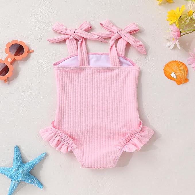 Happy Town Toddler Swimsuit Girl Solid Color Stripe One-Piece Baby Bathing Suits