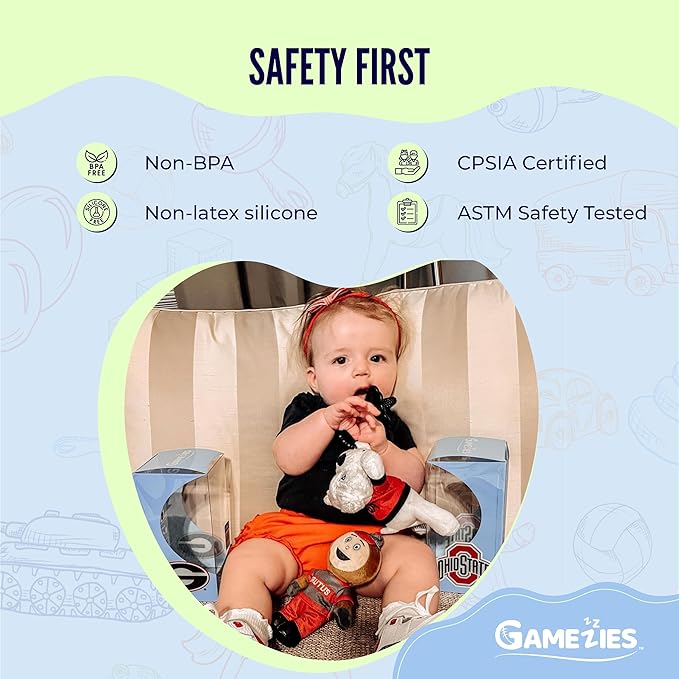 Gamezies Baby Boy and Girl Silicone University of Georgia Plush Pacifier with College Mascot Removable, Washable Plush Stuffed Toy, Collegiately Licensed, CPSIA Tested, BPA-Free 0-6 Months