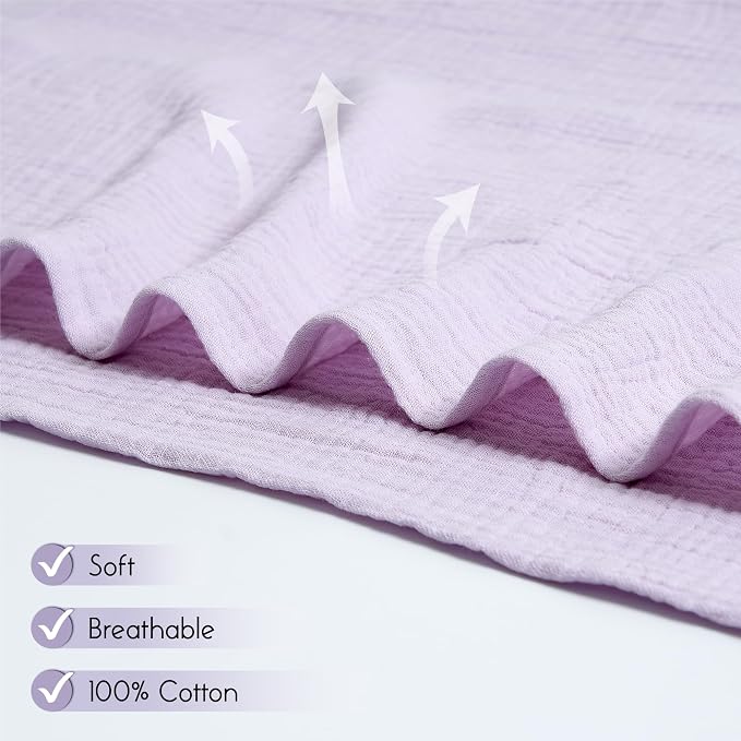 Meracorallo Muslin Swaddle Blanket, 100% Cotton Receiving Blanket, Lavender | - Image 3
