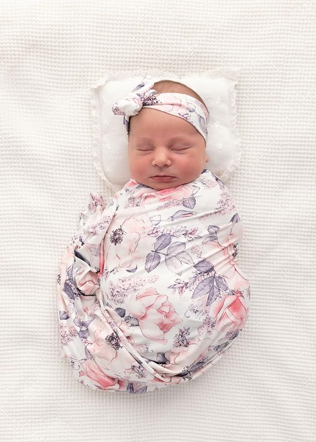 Newborn Baby Swaddle Set Headband Beanie and Name Card - Image 8