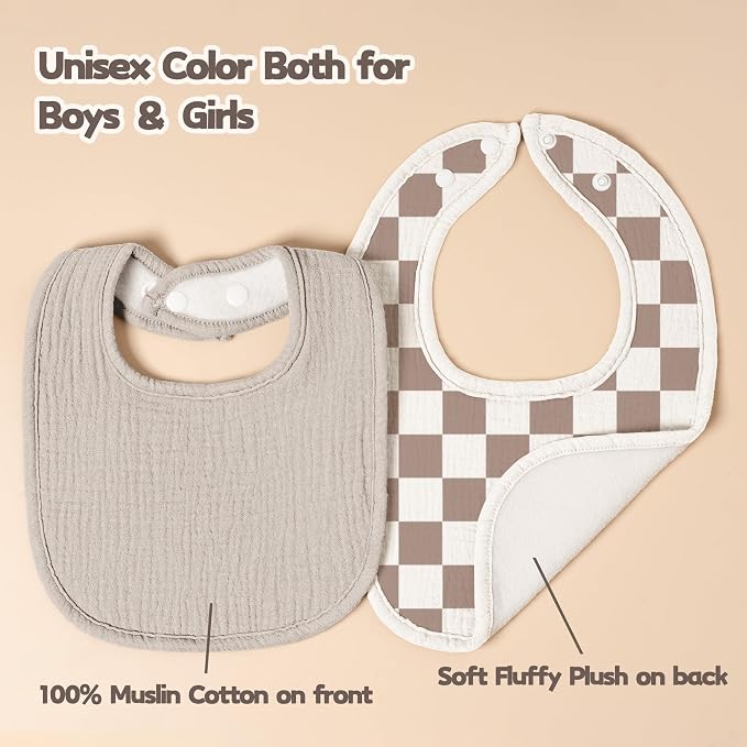 Susurration Muslin Baby Drool Bibs 10Pack Soft Square Adjustable Bandana Bibs - Image 6