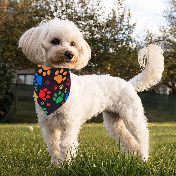 7 PCS Paw Print Dog Bandanas for Small Dog Stitching Edge Dogs Bandana for - Image 4