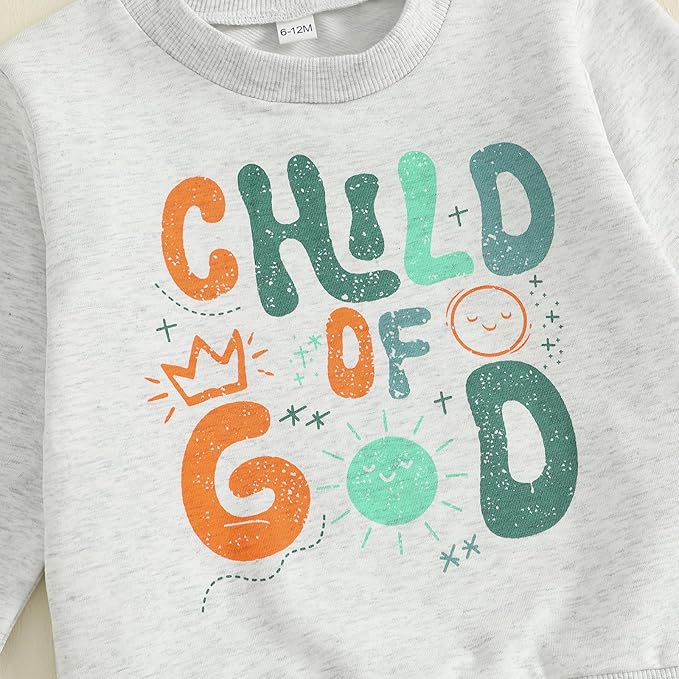 Nyapruwe Toddler Baby Boy Fall Outfit Funny Print Long Sleeve Sweatshirt Joggers Pants Set Kids Warm Winter Clothes