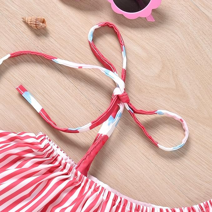 Toddler Baby Girls Ruffles Bikini One Piece Swimsuits Floral Off Shoulder Swimwear Beach Bathing Suit