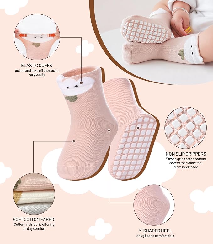 LANLEO Baby Toddler Socks with Grips Baby Toddlers Girls Boys Non Slip Grip - Image 4