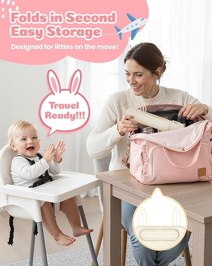 2Pack Silicone Placemats for Baby&Kid, Stain-Proof Non-Slip Baby Place Mat for Restaurant Highchair& Home Dining, Baby-led Food mats for Travel, Portable Toddler Table mat-Waterproof&Dishwasher Safe