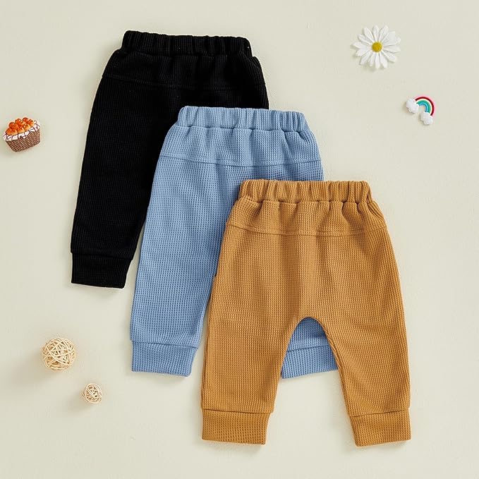 Sejardin Toddler Baby Boy Girl Pants 3 Pack Solid Color Elastic Waist Jogger Sweatpants Newborn Infant Casual Bottoms
