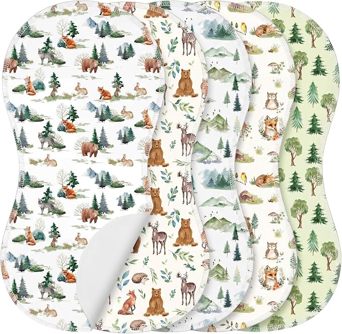 SmoothNovelty 5 Pack Woodland Animal Baby Burp Cloths Soft Absorbent Burping by SmoothNovelty