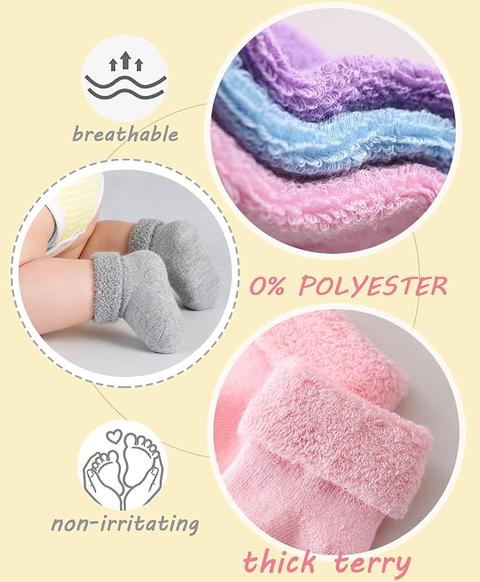 Newborn Socks 0-3 Months Preemie Infant Cotton Terry Ankle Socks 6 Pairs - Image 6
