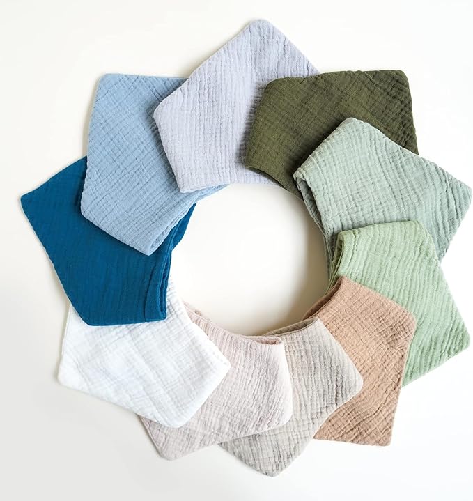 Konssy 10 Pack Baby Muslin Bandana Bibs - Image 8