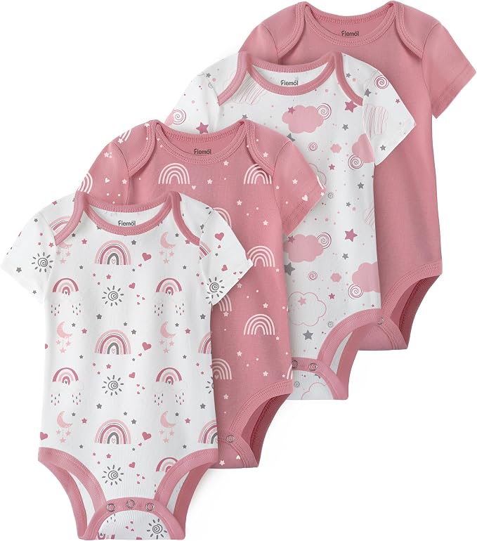 Baby Bodysuits Newborn 100% Cotton, Soft Short Sleeve Toddler Infant Cute Body by FIEMOL