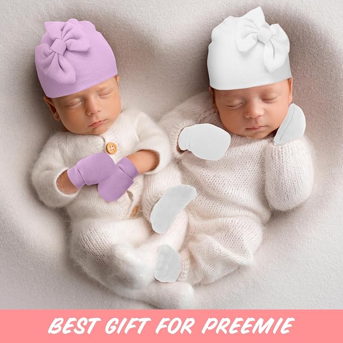 Toulite 4 Pack Preemie Baby Hats Mittens and Socks Set Premature Newborn Baby - Image 6