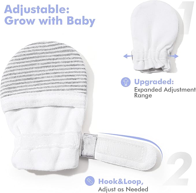 Baby Newborn No Scratch Mittens Stay On, 100% Cotton Adjustable 0-12M | Soft - Image 3