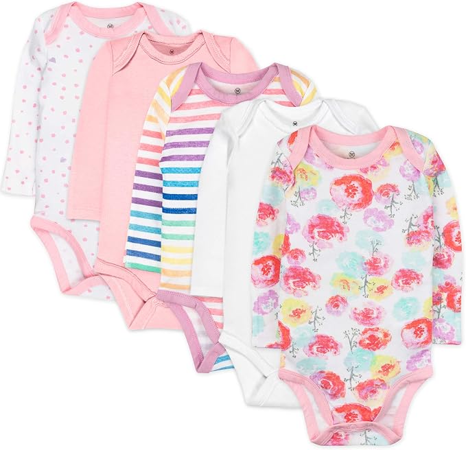 HonestBaby baby-girls 5-pack Long Sleeve Bodysuits One Piece 100% Organic Cotton by HonestBaby