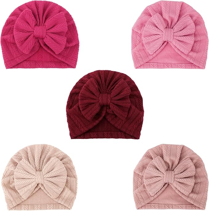 DRESHOW BQUBO 5 Pieces Newborn Baby Turban Hats Bow Baby Infant Beanie by DRESHOW