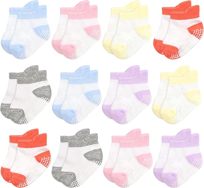 GRPSKCOS Non Slip Toddler Baby Socks 12 Pairs Anti Skid Ankle Socks by GRPSKCOS