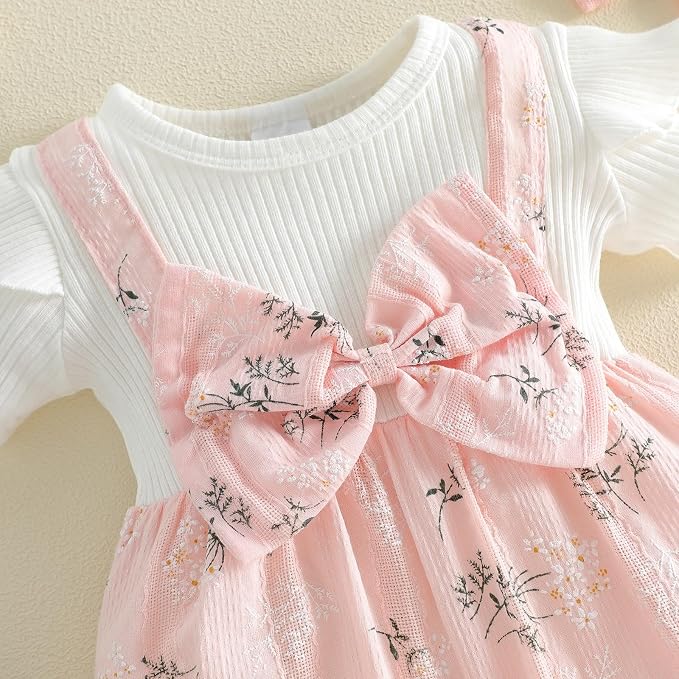 YINGISFITM Newborn Baby Girl Summer Clothes Short Sleeve Bubble Romper Bow - Image 6