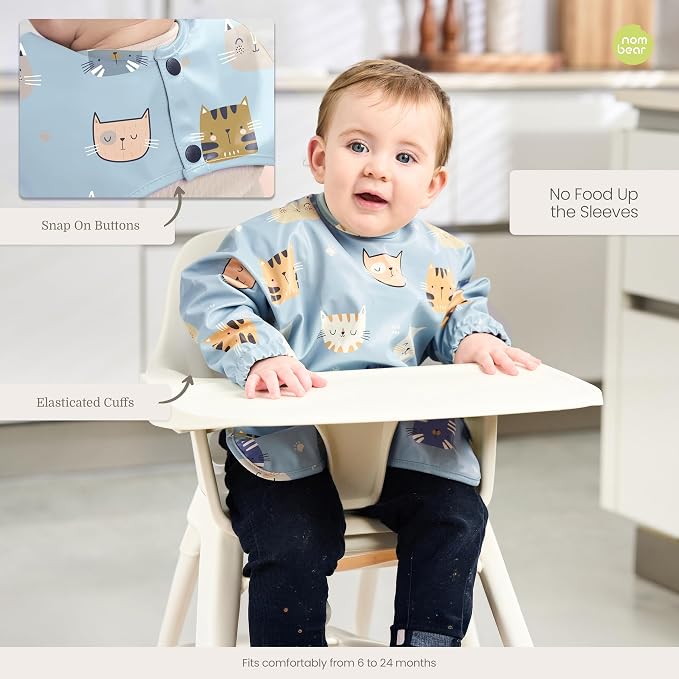 Waterproof Smock Baby Bibs for Eating | Long Sleeve Bib for Baby Led Weaning - Image 6