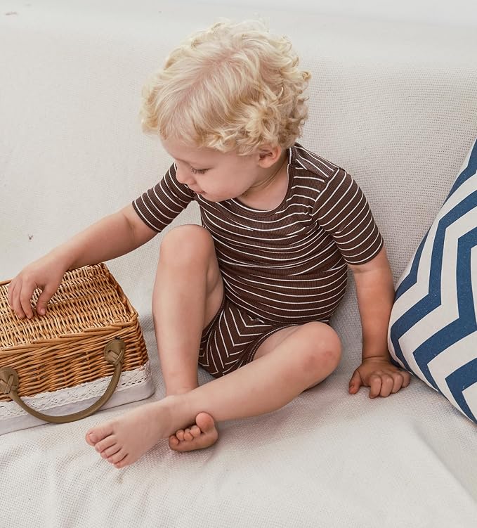 AVAUMA Stripe Pattern Baby Boys Girls Pajama Set Kids Toddler Snug fit Ribbed - Image 3