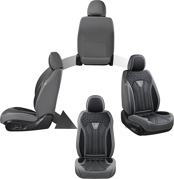 FLORICH Seat Covers for Cars, Waterproof Seat Covers, Leather Car Seat Covers 2 Pack, Universal Seat Cushion Protector for Most Cars Trucks SUV-Gray&Black