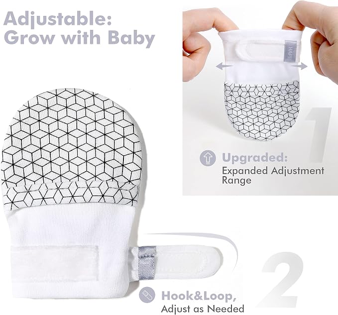 Baby Newborn No Scratch Mittens Stay On, 100% Cotton Adjustable 0-12M | Soft - Image 3