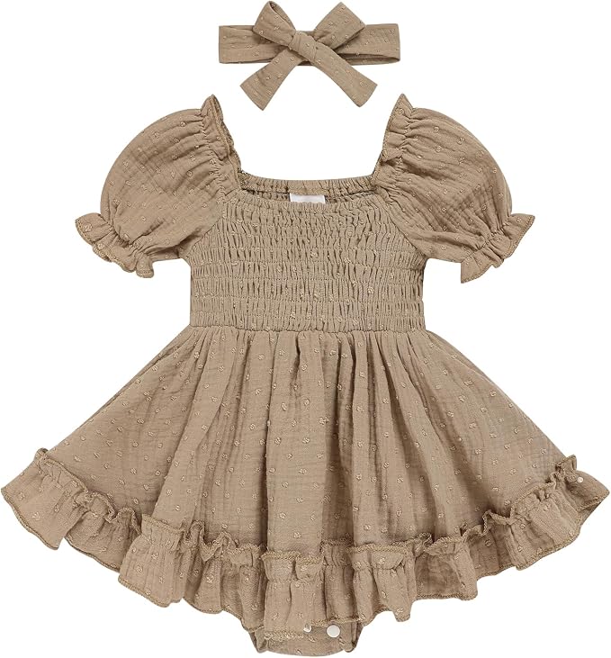 GRNSHTS Baby Girl Romper Dress, Puff Sleeve Smocked Outfit by GRNSHTS