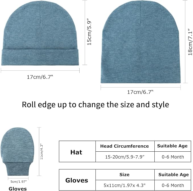 BQUBO Newborn Baby Hats Mittens Set Hospital Hat Beanie Infant Caps Baby Gloves - Image 6