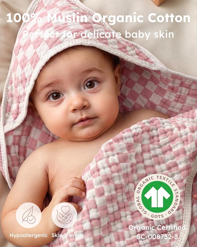 Yoofoss Hooded Baby Bath Towels 2 Pack 100% Muslin Organic Cotton - Image 6