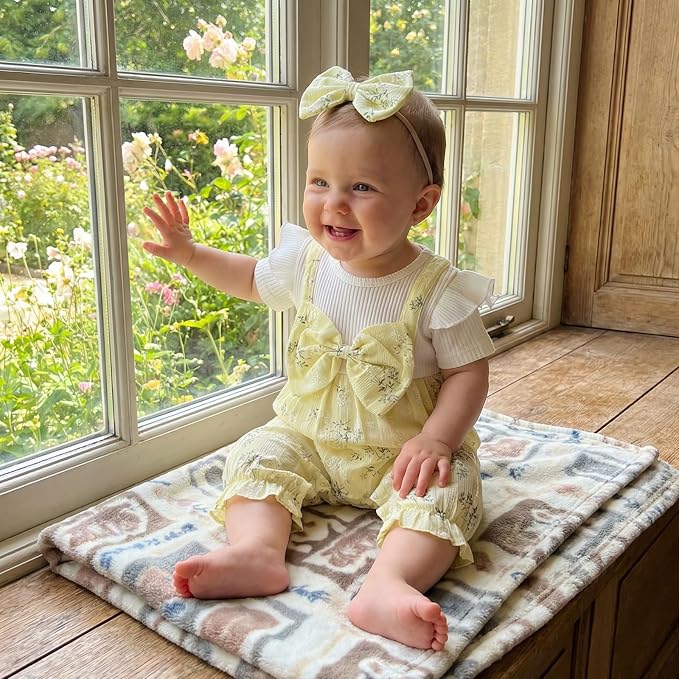 YINGISFITM Newborn Baby Girl Summer Clothes Short Sleeve Bubble Romper Bow - Image 2