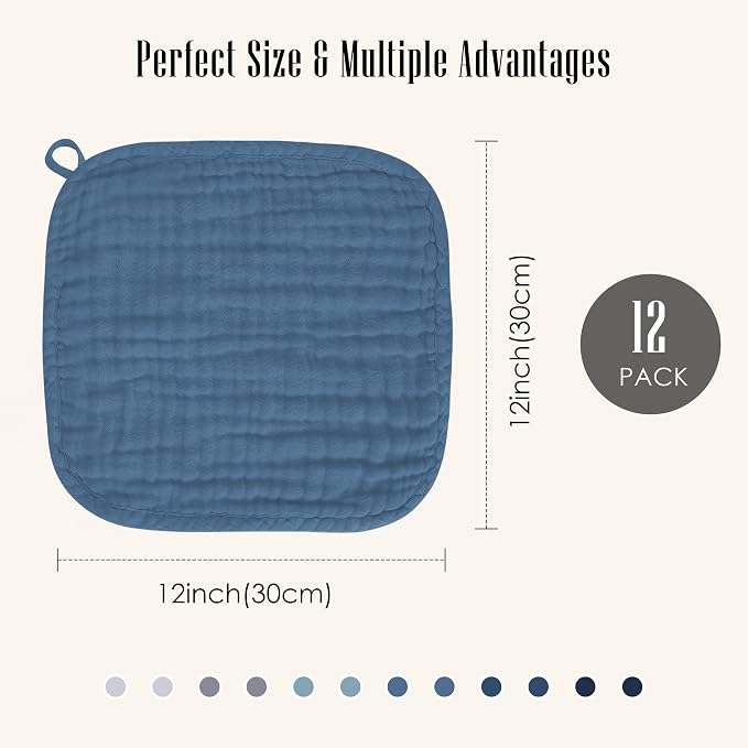 Baby Washcloths -100% Cotton Muslin Soft Baby Bath Wash Cloths and Absorbent - Image 3