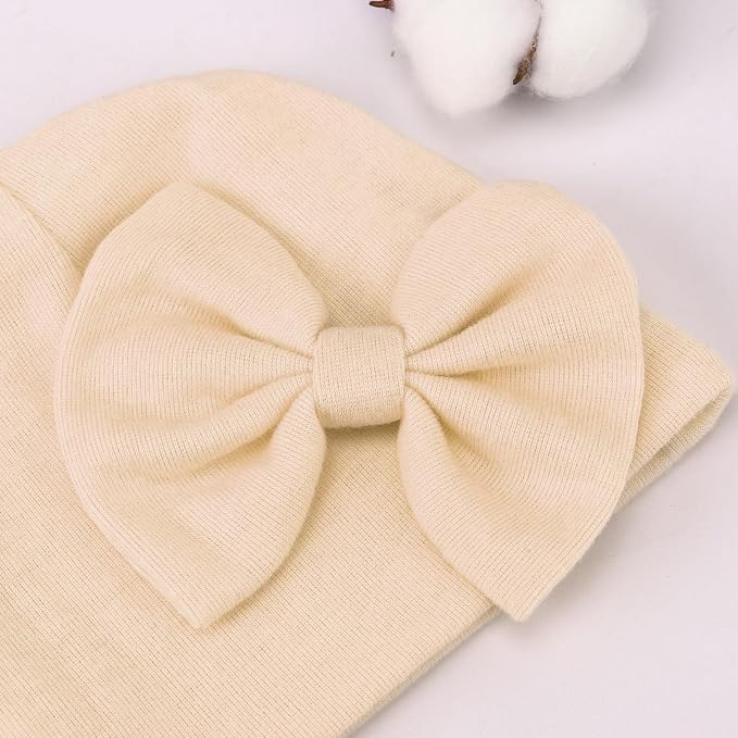 BQUBO Newborn Girls Hats Baby Hat and Mittens Set Infant Caps Bow Hospital - Image 5
