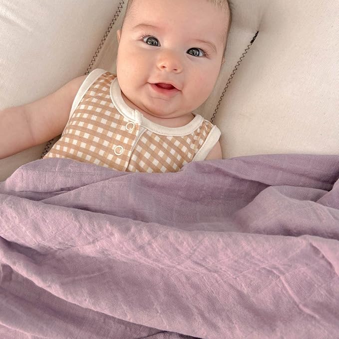 LifeTree Baby Swaddle Blankets Girls, Organic Muslin Swaddle Blankets Unisex Swaddling Wrap Receiving Blanket for Newborn, Organic Cotton, Large 47 x 47 inches, Lavender & Mauve