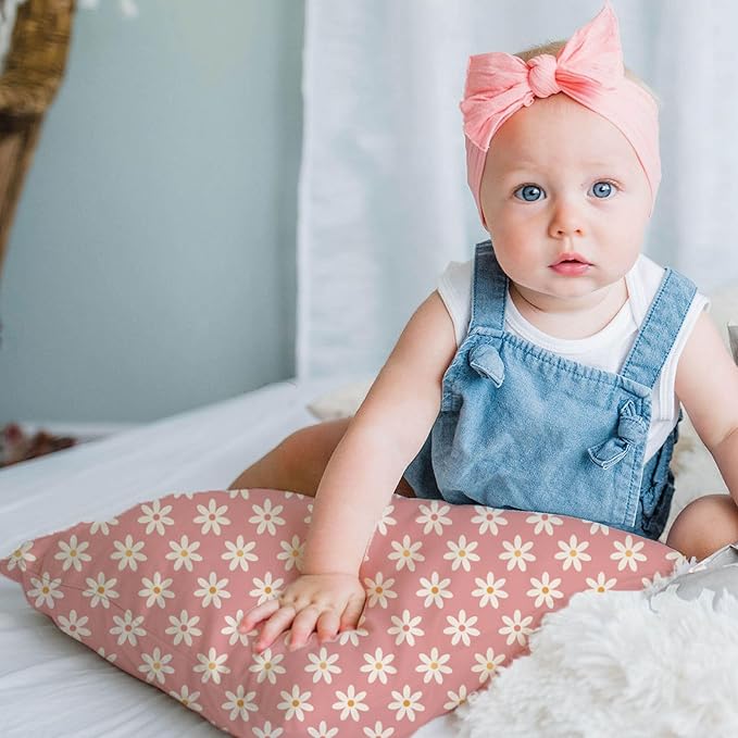 Little Sleepy Head Toddler Pillow with Pillowcase 13x18 - Kids Pillow for Sleeping - Better Neck Support Ergonomic Pillow and Toddler Pillowcase - Best Pillows for Kids (Daisies)