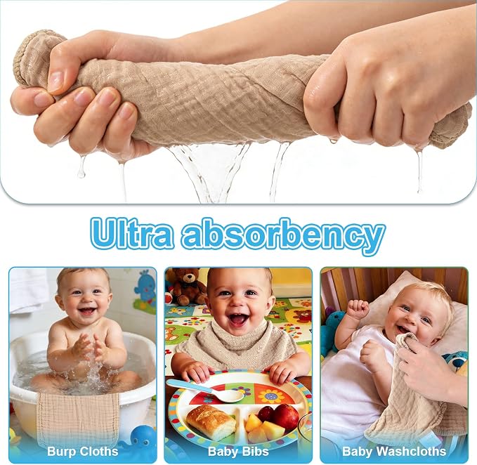 Muslin Burp Cloths Soft and Breathable Burp Cloths Baby Girl 6 Pack 10x20 - Image 4