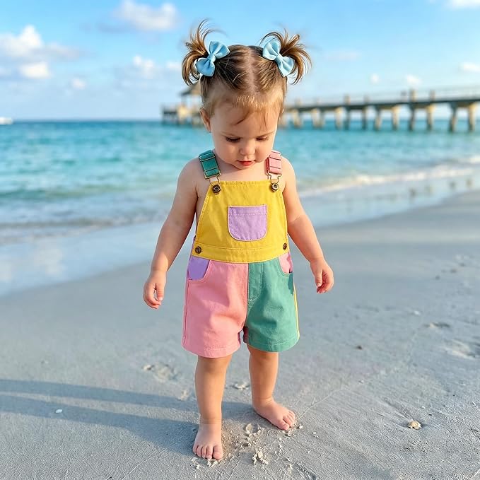 Fernvia Toddler Kids Baby Girl Boy Contrast Color Overalls Shorts Clothes - Image 2