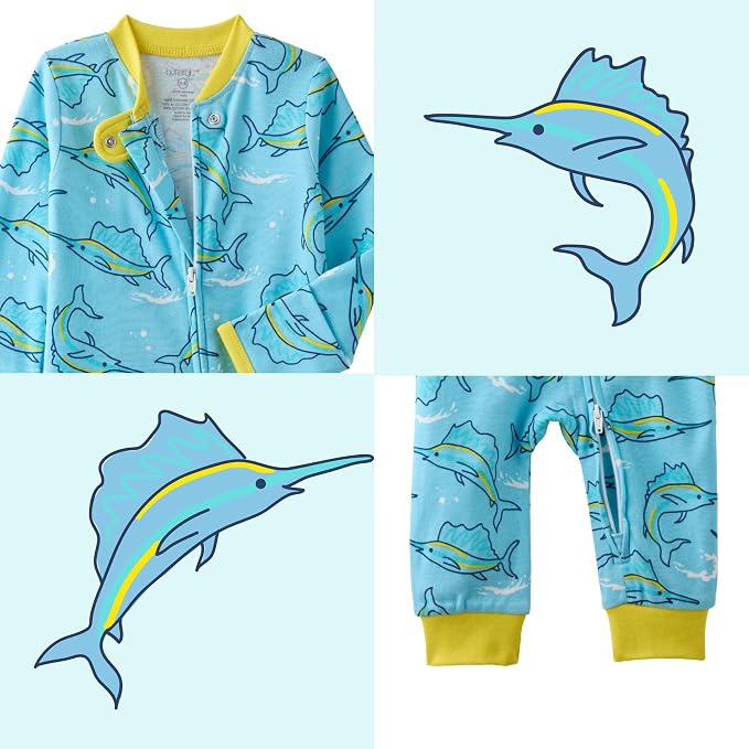 Butterblu Shadow Sleep & Play 100% Cotton Footless Two Way Zip Front PJs - Image 5